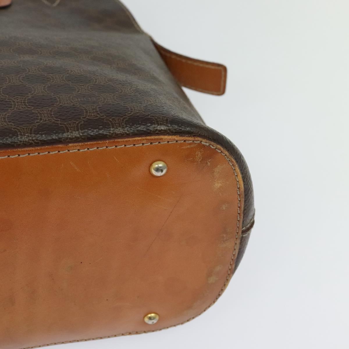 CELINE Macadam Canvas Hand Bag PVC Leather Brown Gold Auth sw562