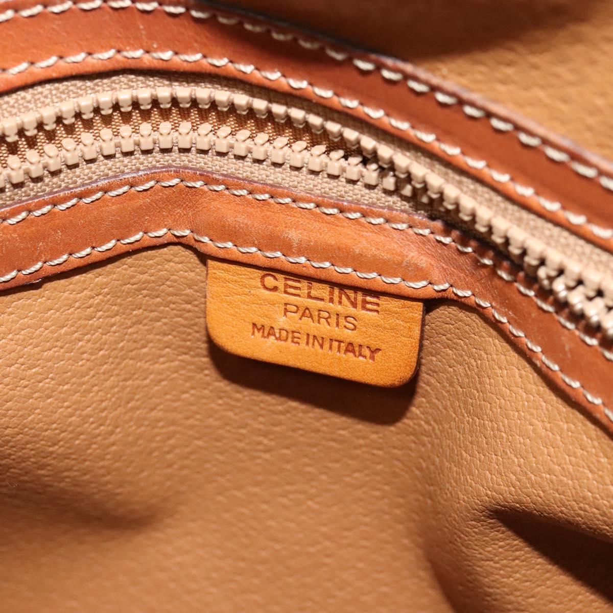 CELINE Macadam Canvas Hand Bag PVC Leather Brown Gold Auth sw562