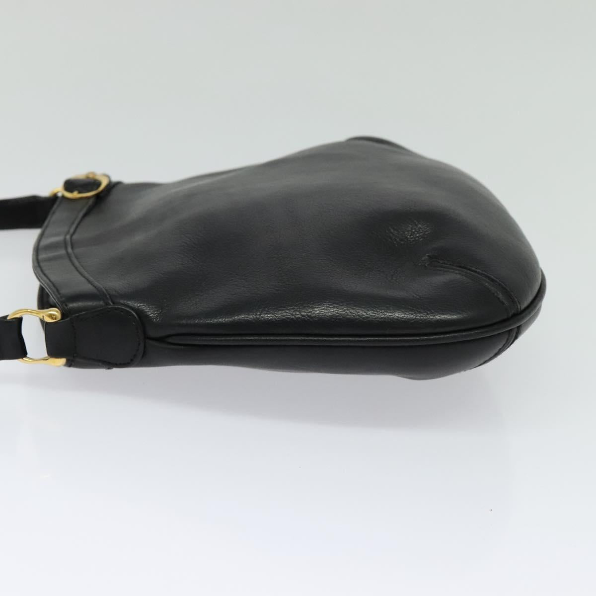 GUCCI Shoulder Bag Leather Black Gold Auth sw564