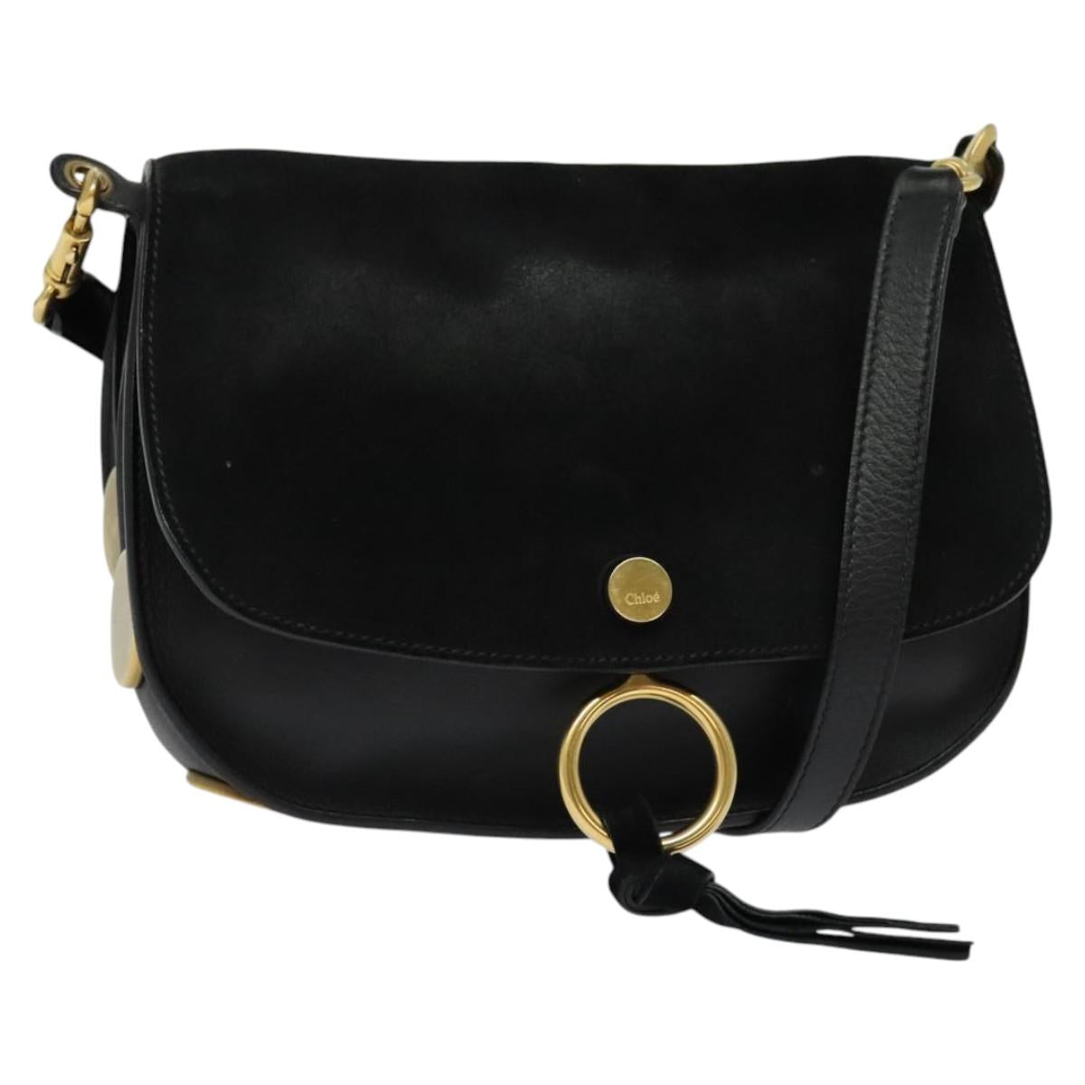 Chloe Curtis Shoulder Bag Suede Black Gold Auth sw587