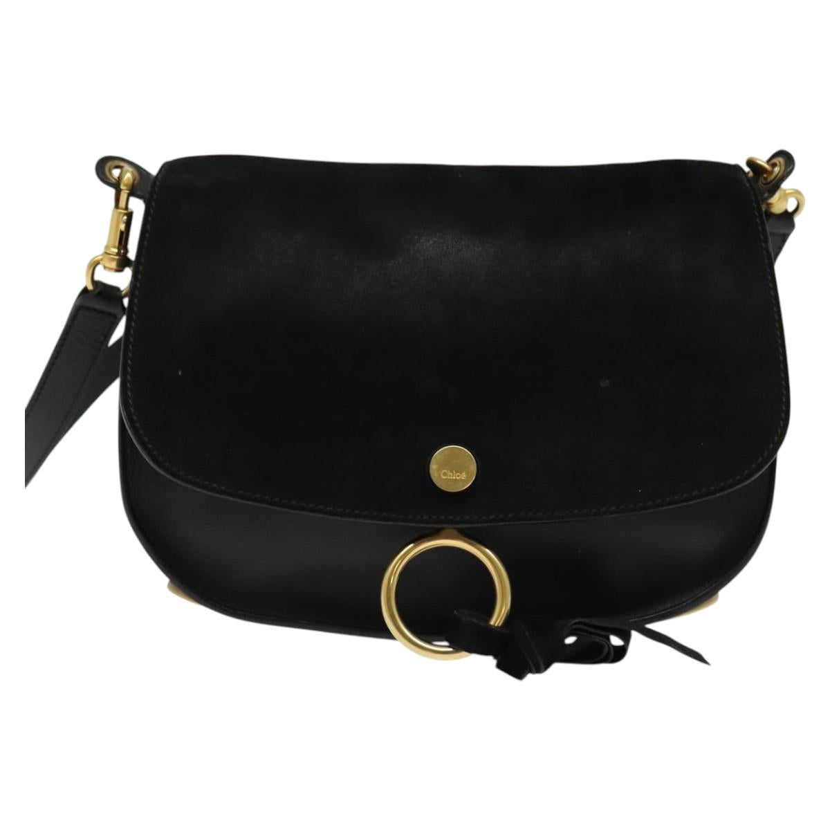 Chloe Curtis Shoulder Bag Suede Black Gold Auth sw587