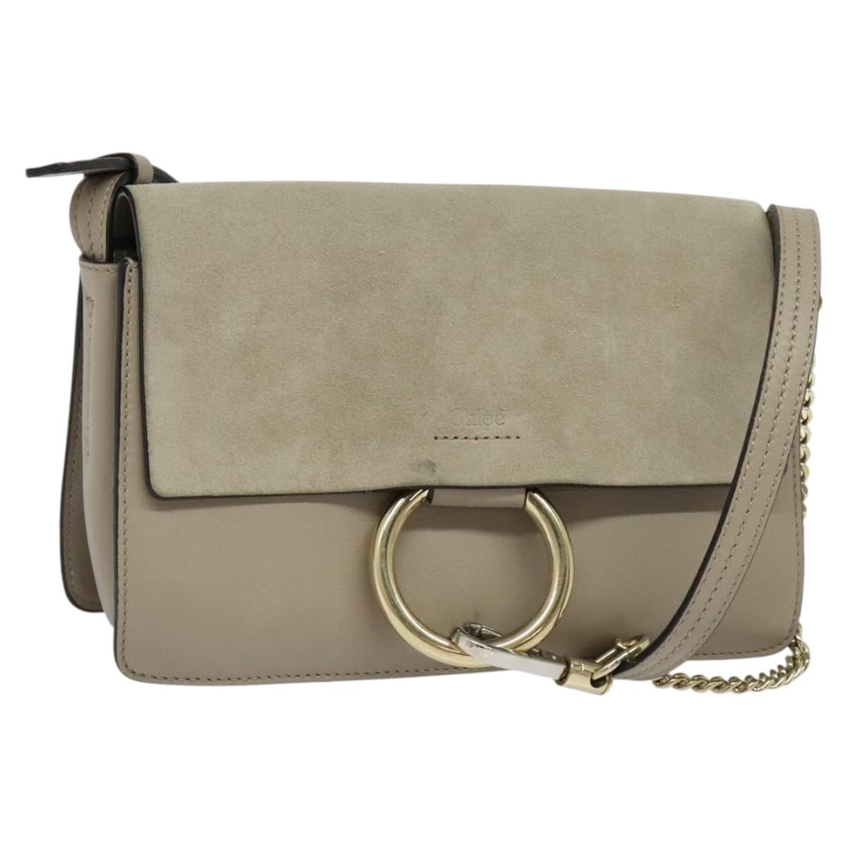 Chloe Fay Shoulder Bag Suede Leather Gray Gold Auth sw588