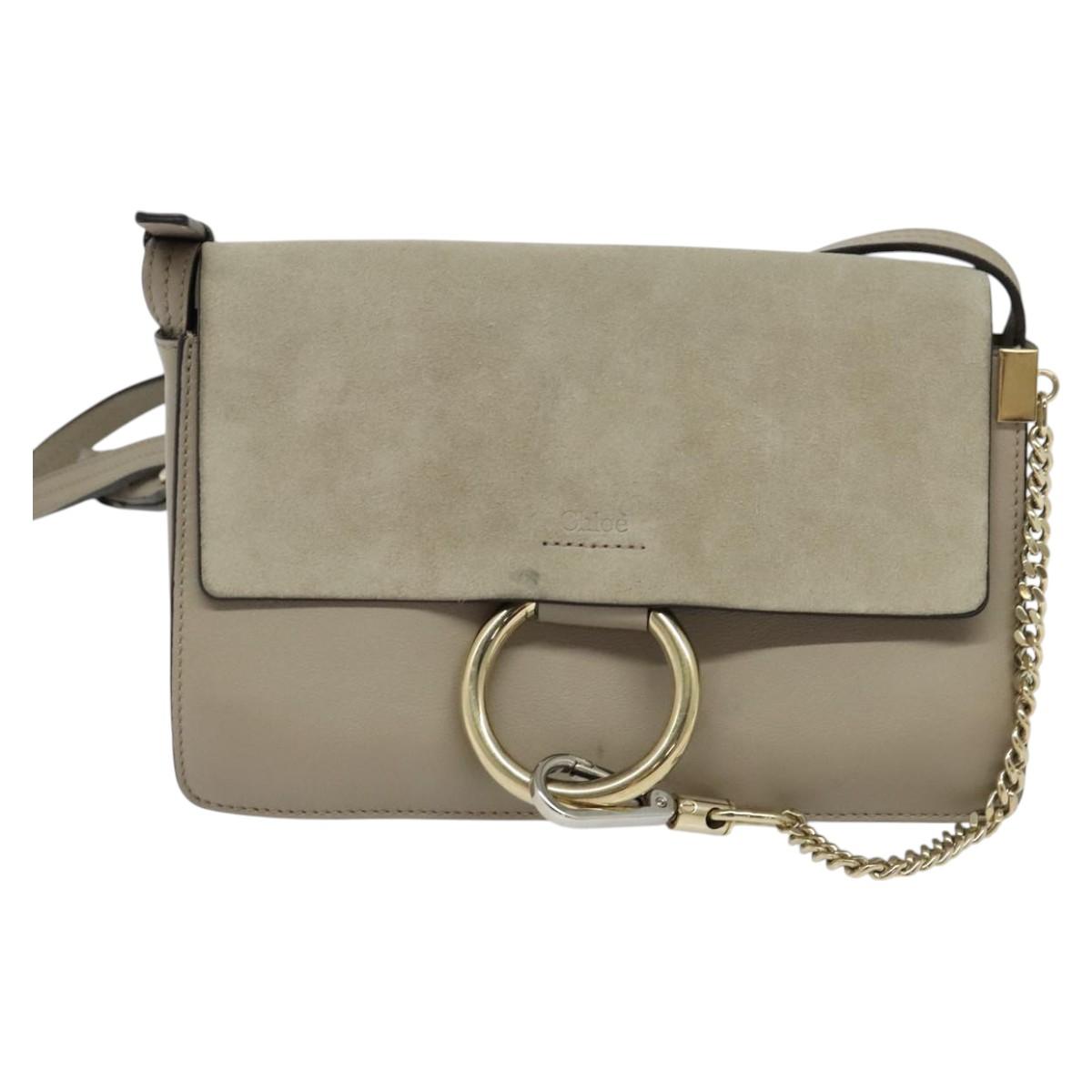 Chloe Fay Shoulder Bag Suede Leather Gray Gold Auth sw588