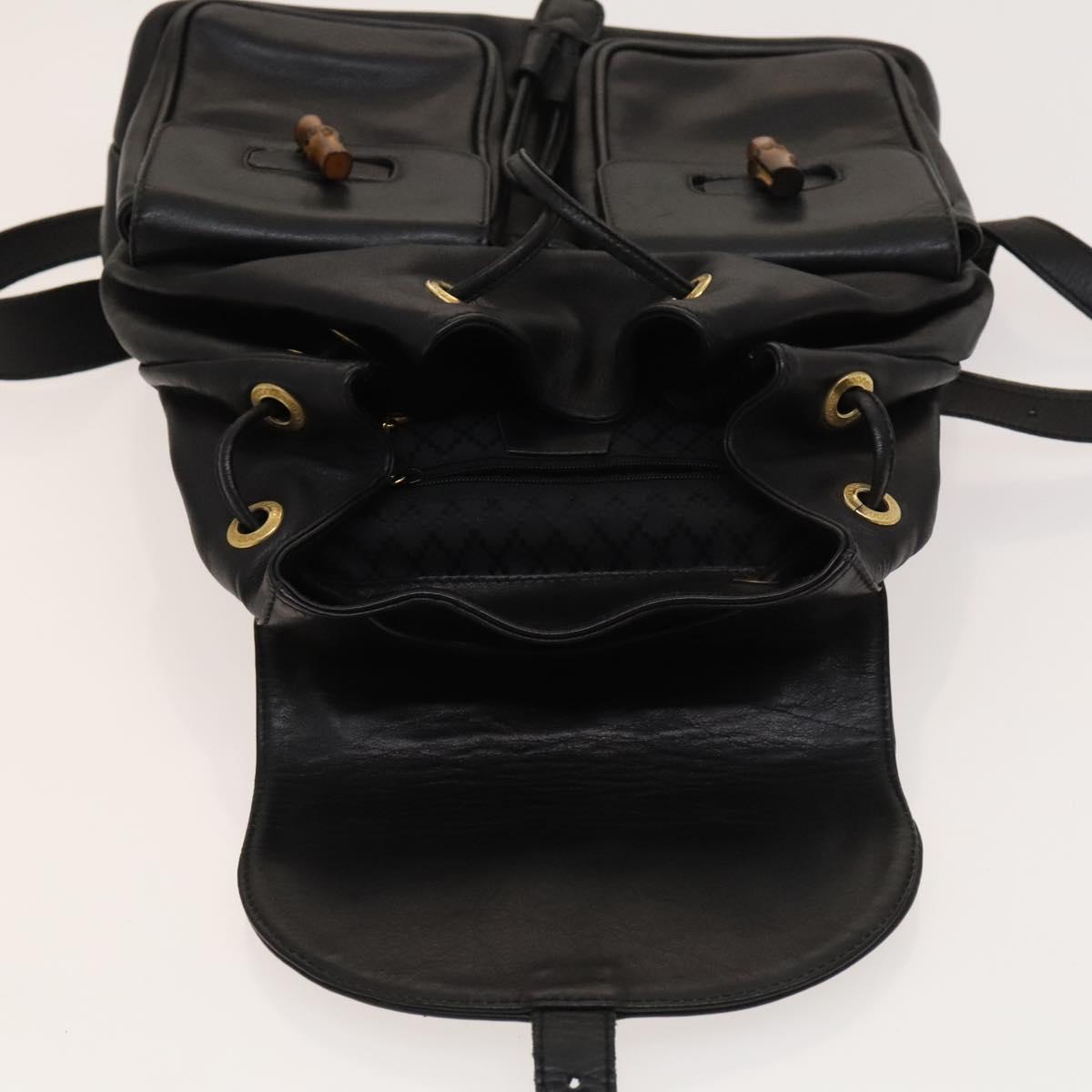 GUCCI Bamboo Backpack Leather Black Gold 003 2058 0016 Auth sw598