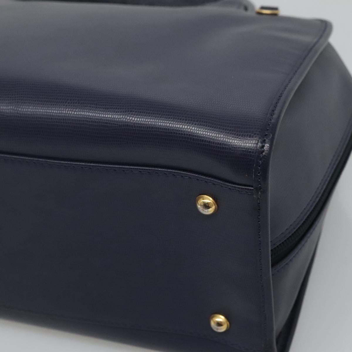 CELINE Hand Bag Leather Blue Gold Auth sw602