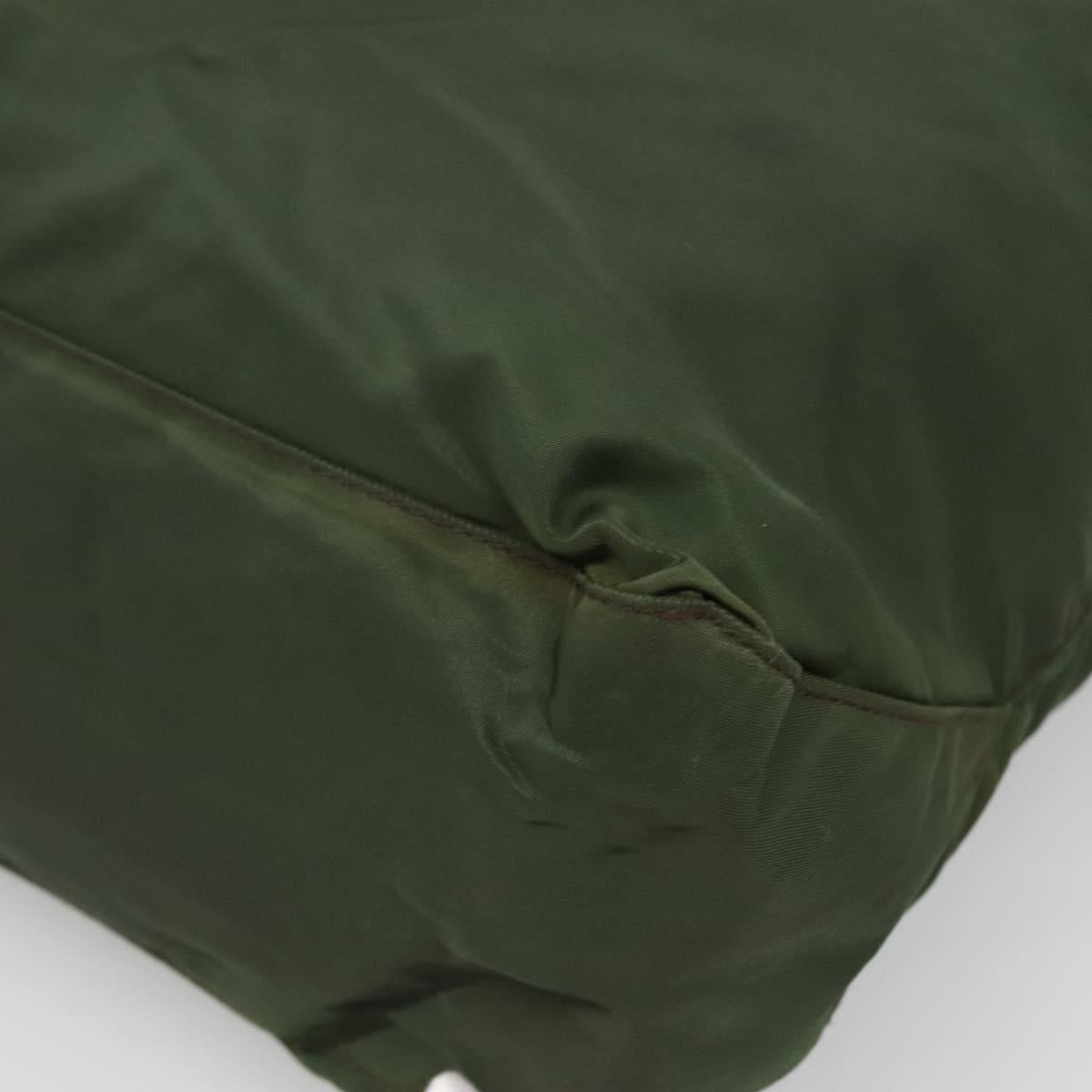 PRADA Shoulder Bag Nylon Khaki Silver Auth sw603