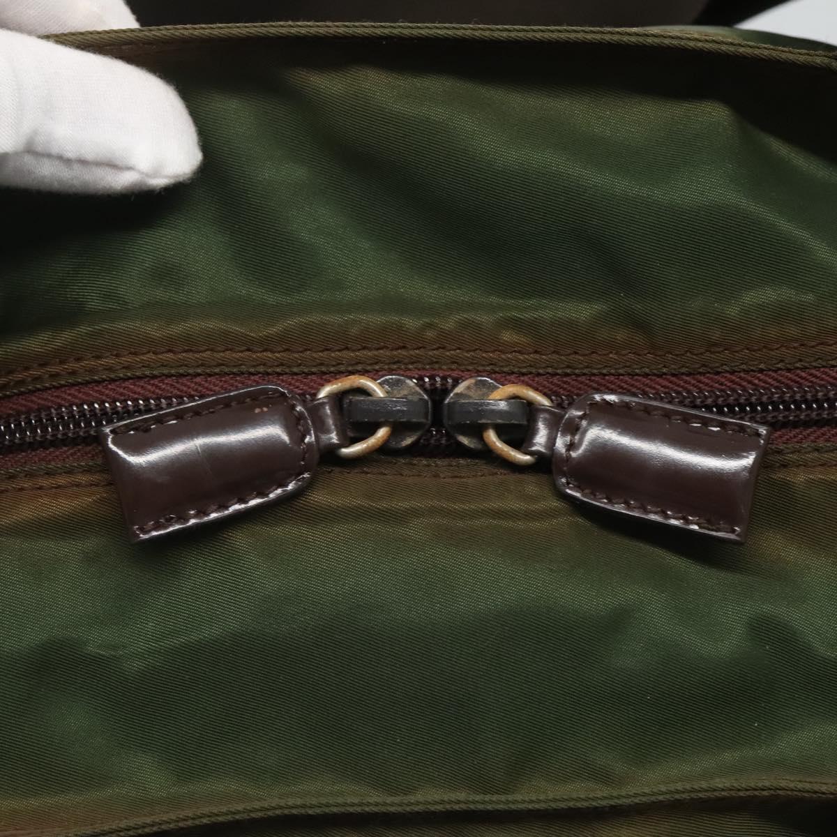 PRADA Shoulder Bag Nylon Khaki Silver Auth sw603