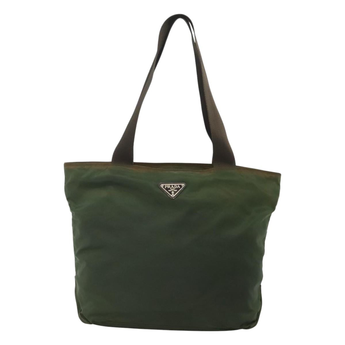 PRADA Shoulder Bag Nylon Khaki Silver Auth sw603