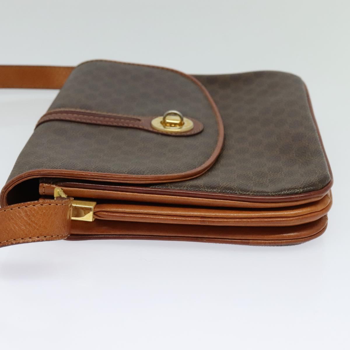 CELINE Macadam Canvas Shoulder Bag PVC Leather Brown Gold Auth sw616