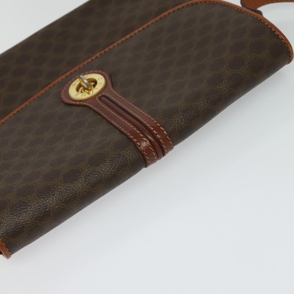 CELINE Macadam Canvas Shoulder Bag PVC Leather Brown Gold Auth sw616