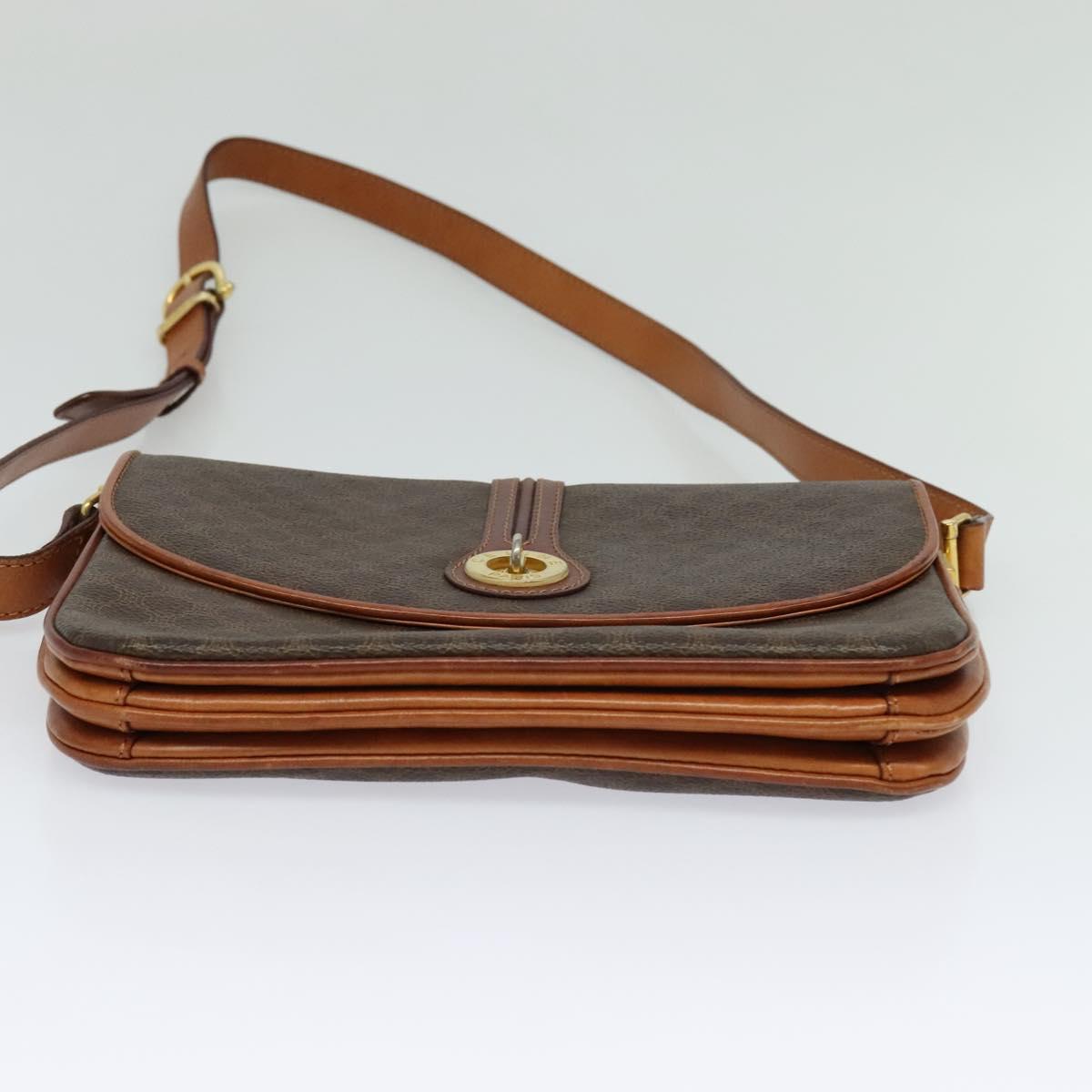 CELINE Macadam Canvas Shoulder Bag PVC Leather Brown Gold Auth sw616