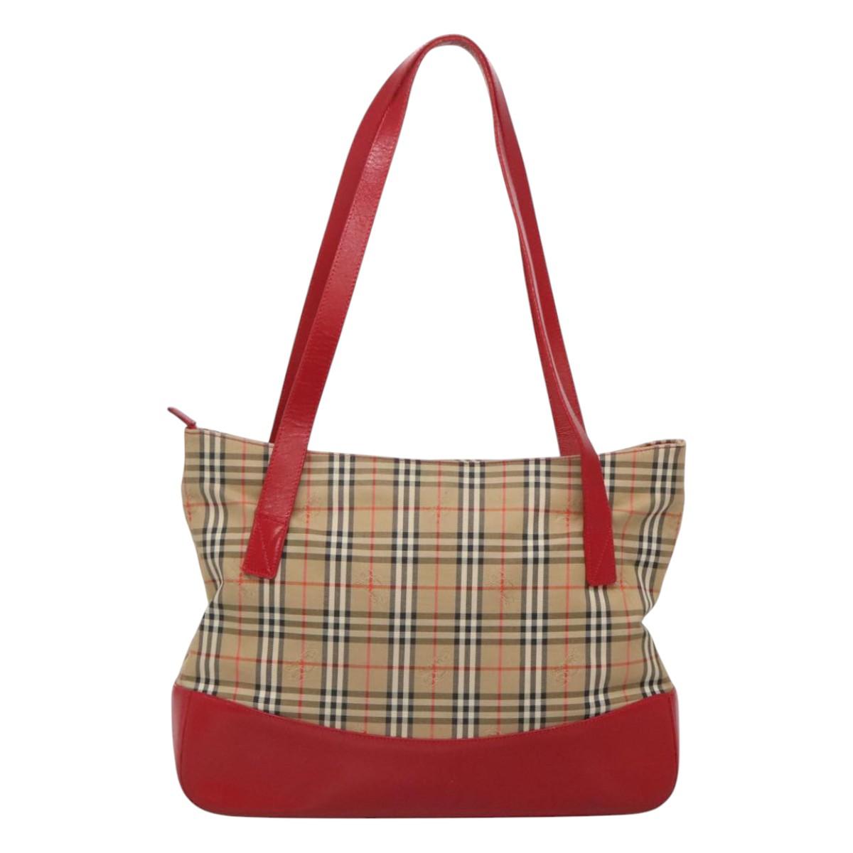 Burberrys Nova Check Shoulder Bag Canvas Beige Gold Auth sw618