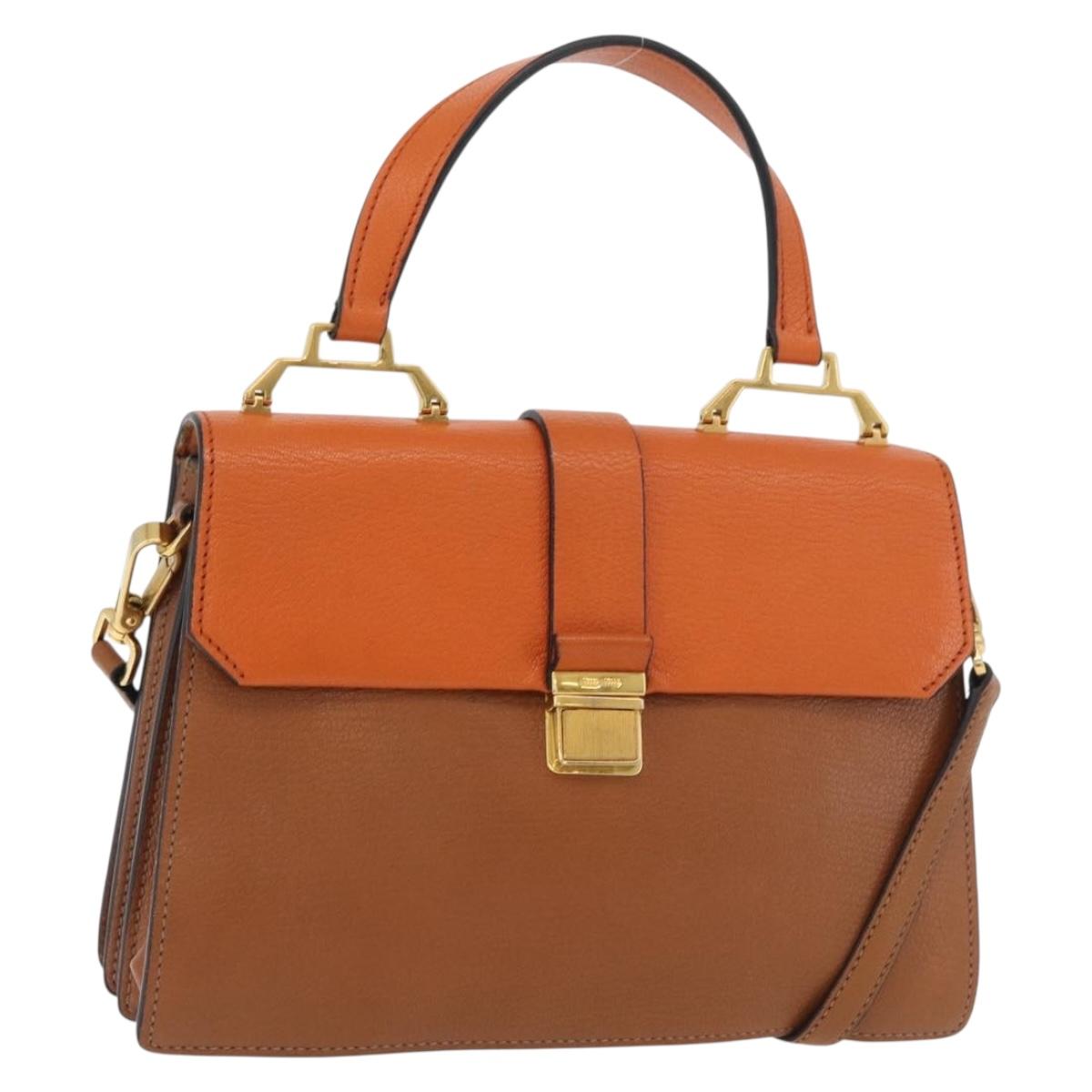 Miu Miu Shoulder Bag Leather Orange Gold Auth sw621