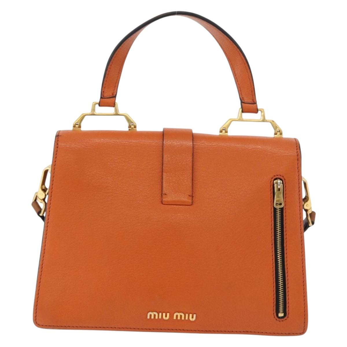 Miu Miu Shoulder Bag Leather Orange Gold Auth sw621