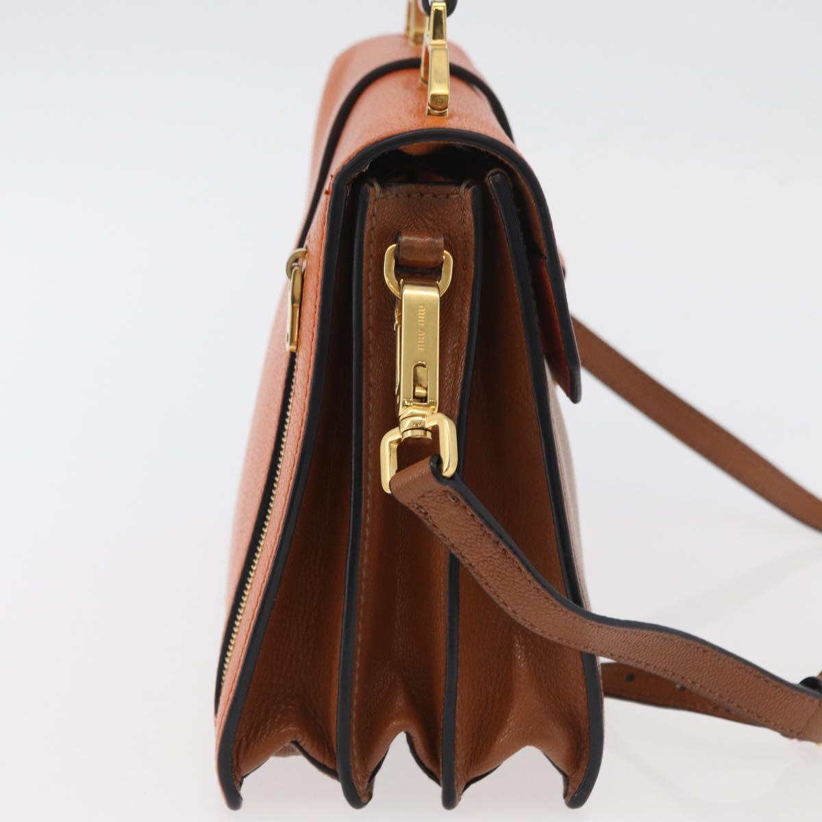 Miu Miu Shoulder Bag Leather Orange Gold Auth sw621