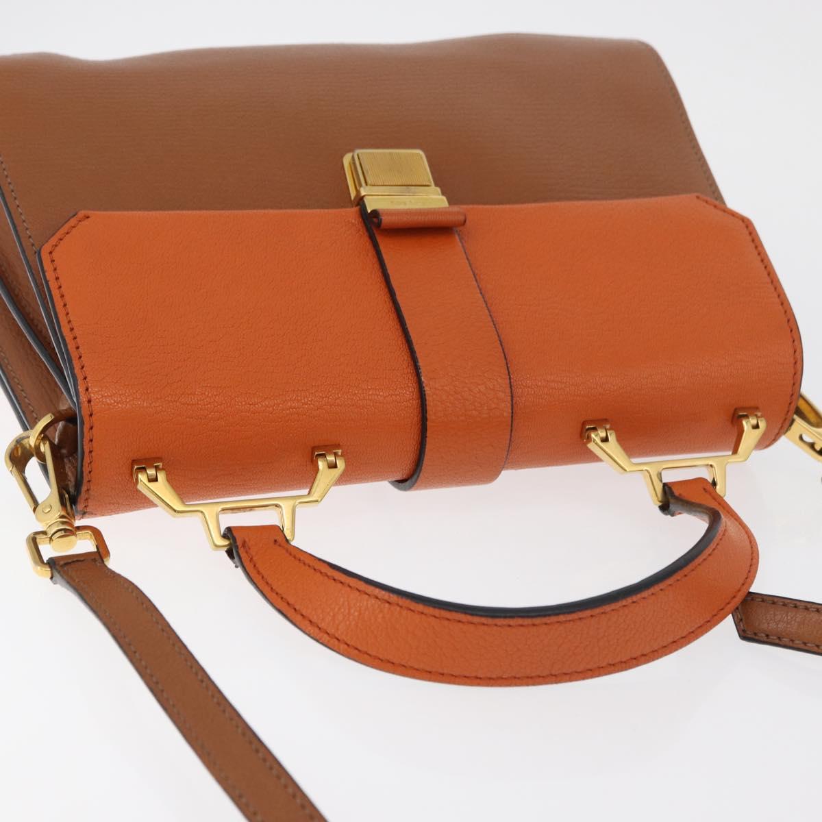 Miu Miu Shoulder Bag Leather Orange Gold Auth sw621