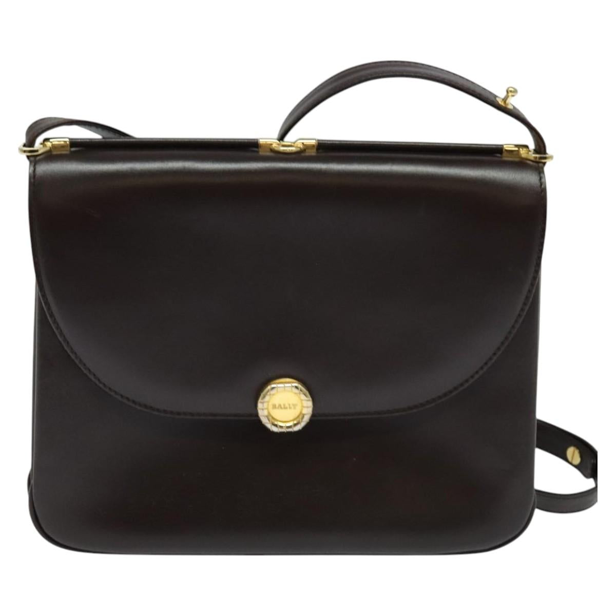 BALLY Shoulder Bag Leather Brown Gold Auth sw625