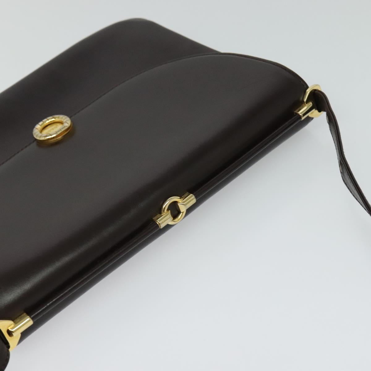 BALLY Shoulder Bag Leather Brown Gold Auth sw625