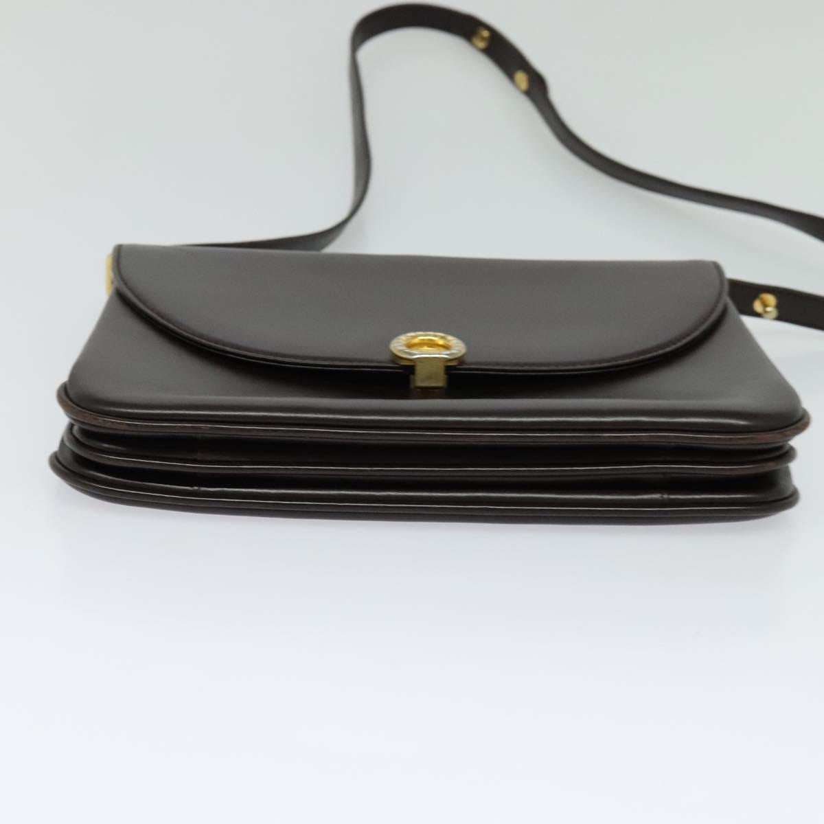 BALLY Shoulder Bag Leather Brown Gold Auth sw625