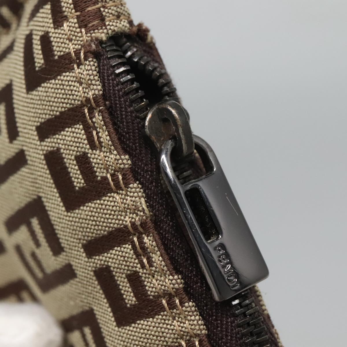 FENDI Zucchino Canvas Tote Bag Beige Silver Auth sw631
