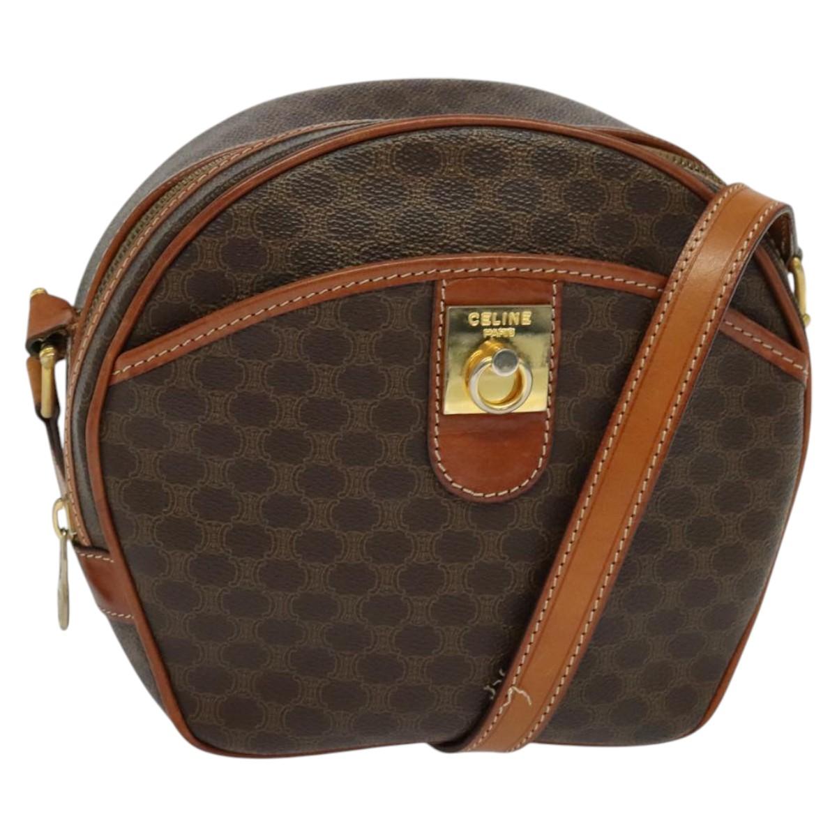 CELINE Macadam Canvas Shoulder Bag PVC Leather Brown Gold Auth sw634