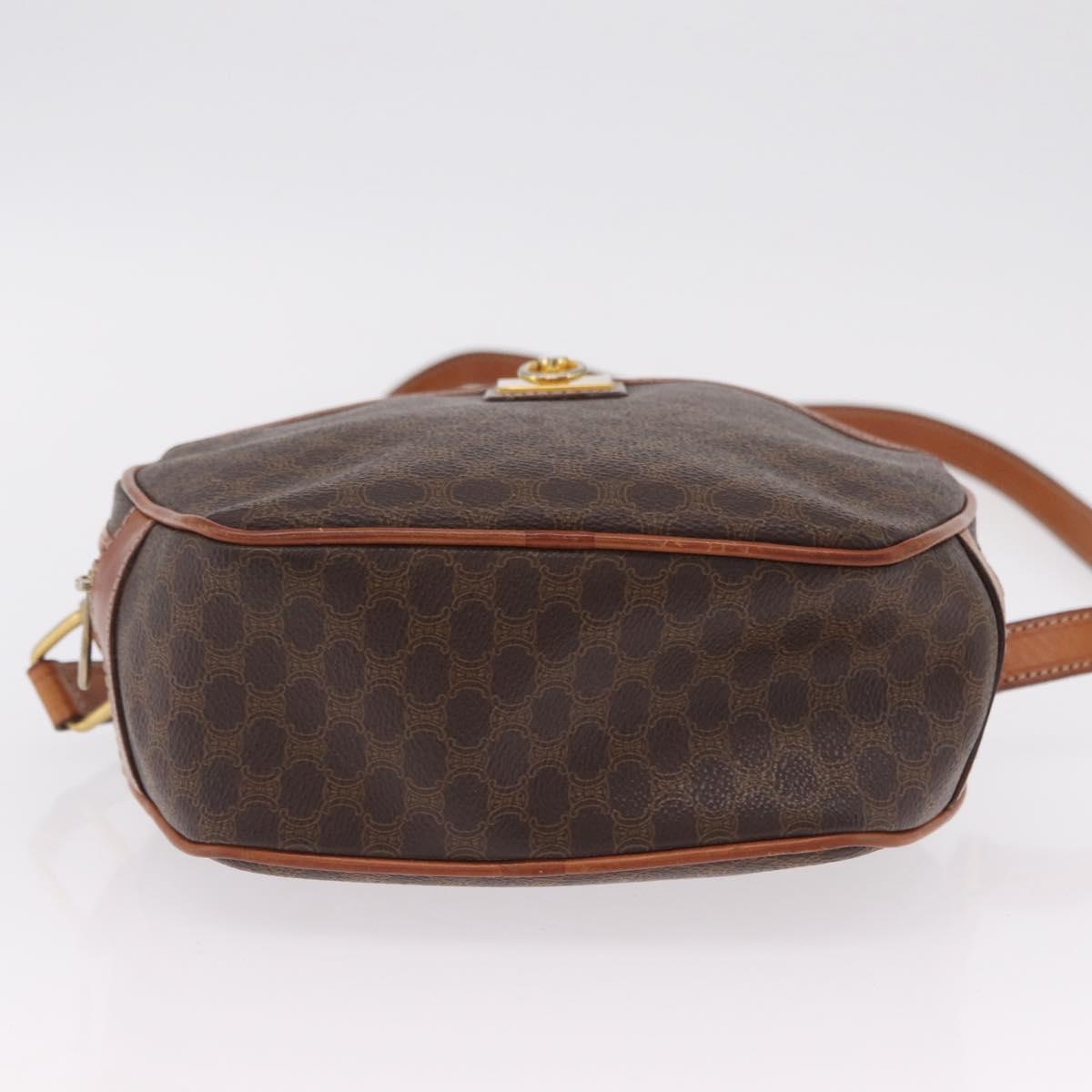 CELINE Macadam Canvas Shoulder Bag PVC Leather Brown Gold Auth sw634