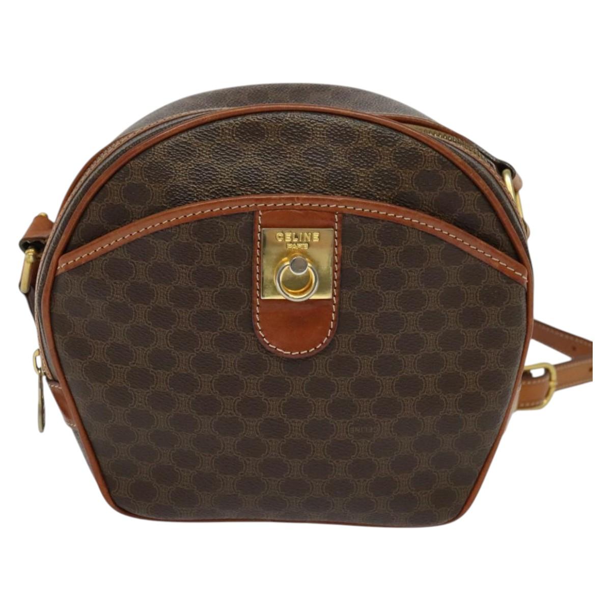 CELINE Macadam Canvas Shoulder Bag PVC Leather Brown Gold Auth sw634