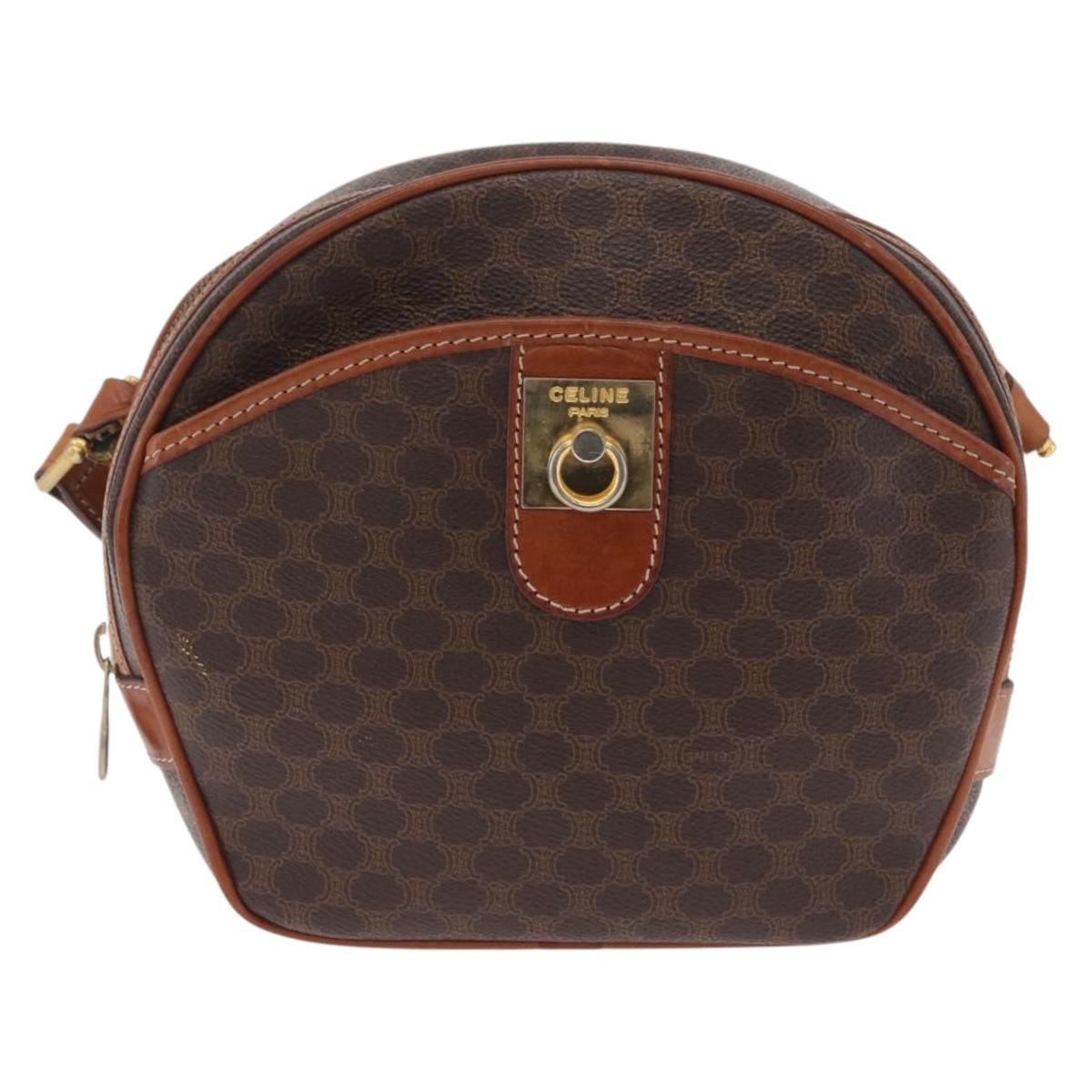 CELINE Macadam Canvas Shoulder Bag PVC Leather Brown Gold Auth sw634
