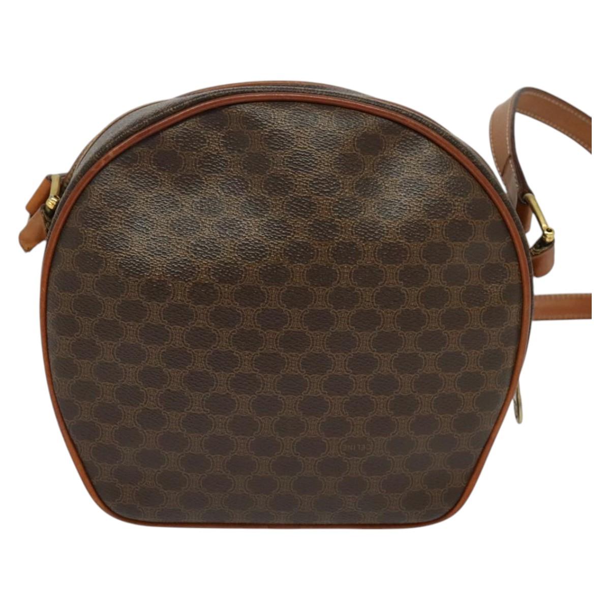 CELINE Macadam Canvas Shoulder Bag PVC Leather Brown Gold Auth sw634