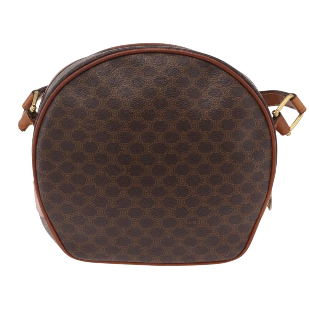CELINE Macadam Canvas Shoulder Bag PVC Leather Brown Gold Auth sw634