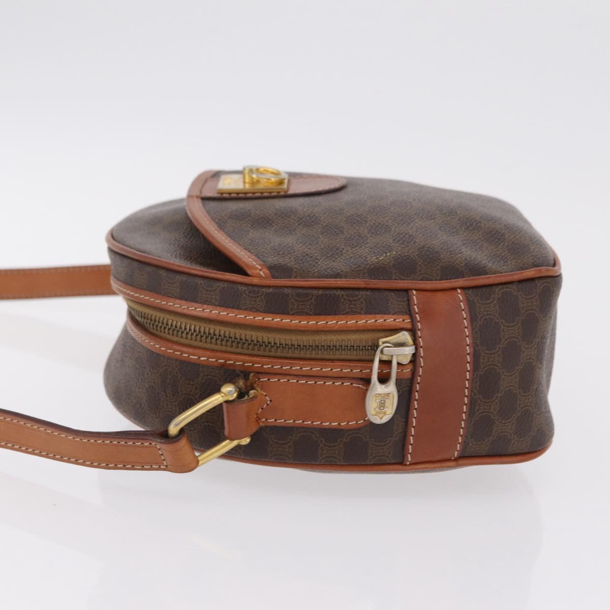 CELINE Macadam Canvas Shoulder Bag PVC Leather Brown Gold Auth sw634