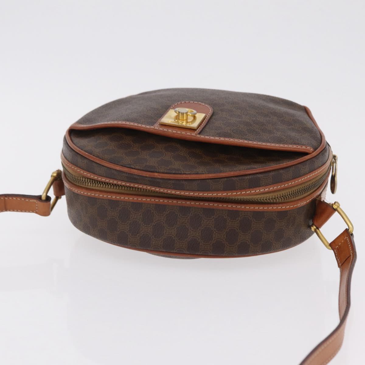 CELINE Macadam Canvas Shoulder Bag PVC Leather Brown Gold Auth sw634