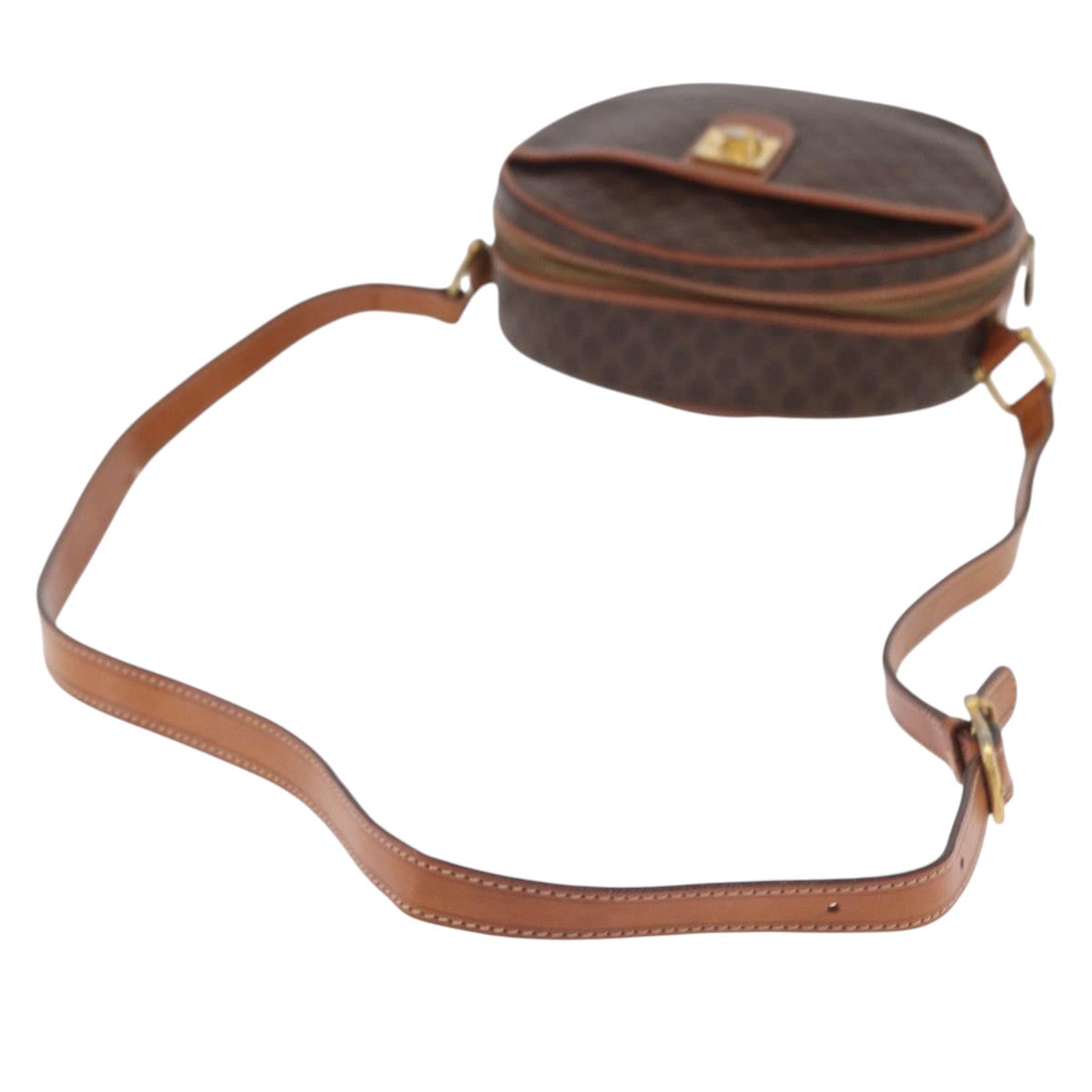 CELINE Macadam Canvas Shoulder Bag PVC Leather Brown Gold Auth sw634