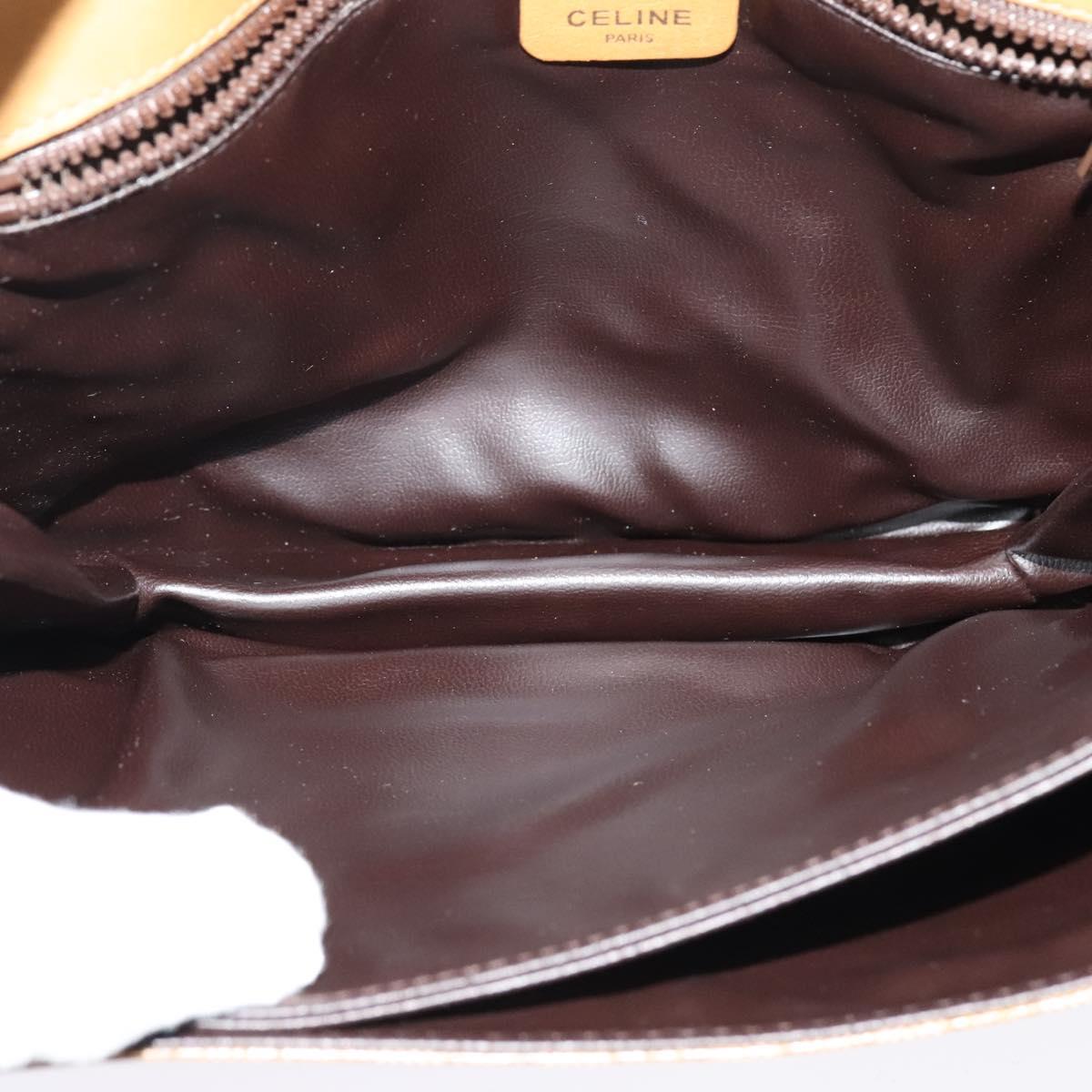 CELINE Macadam Canvas Shoulder Bag PVC Beige Gold Auth sw637