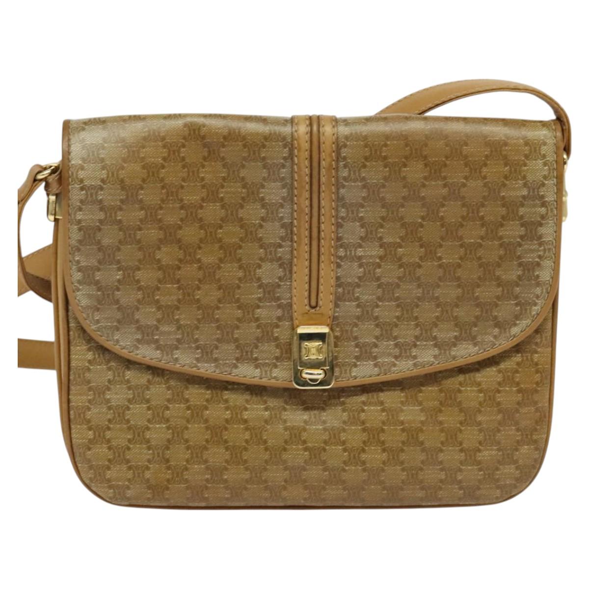 CELINE Macadam Canvas Shoulder Bag PVC Beige Gold Auth sw637