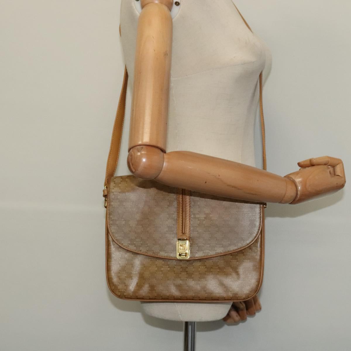 CELINE Macadam Canvas Shoulder Bag PVC Beige Gold Auth sw637