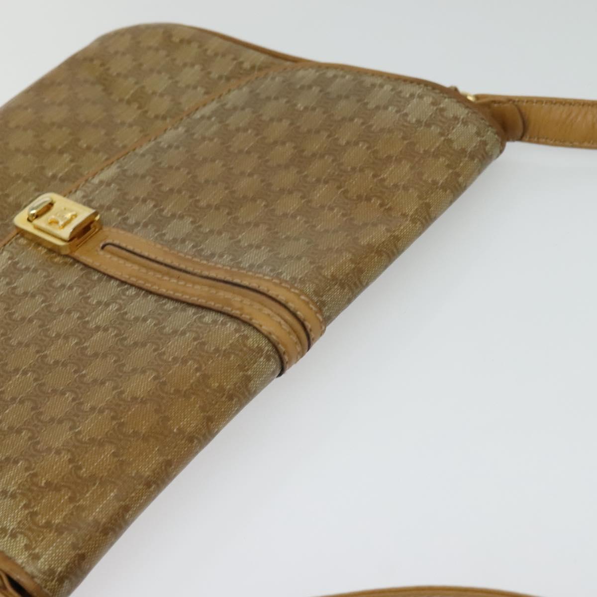 CELINE Macadam Canvas Shoulder Bag PVC Beige Gold Auth sw637