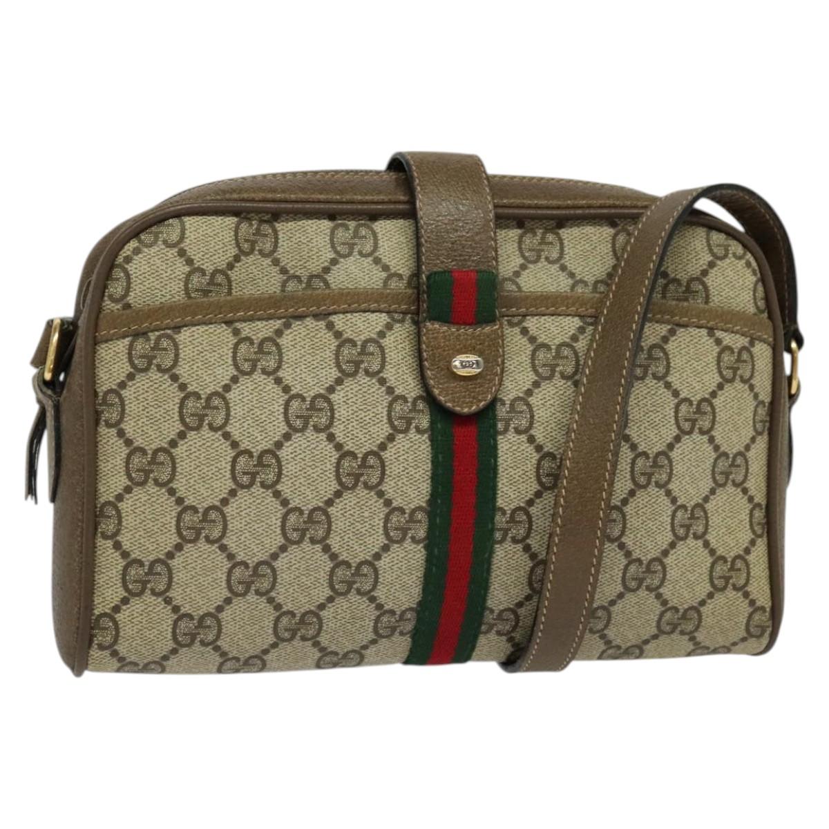 GUCCI GG Supreme Web Sherry Line Bag PVC Beige Gold 10 02 055 Auth sw642