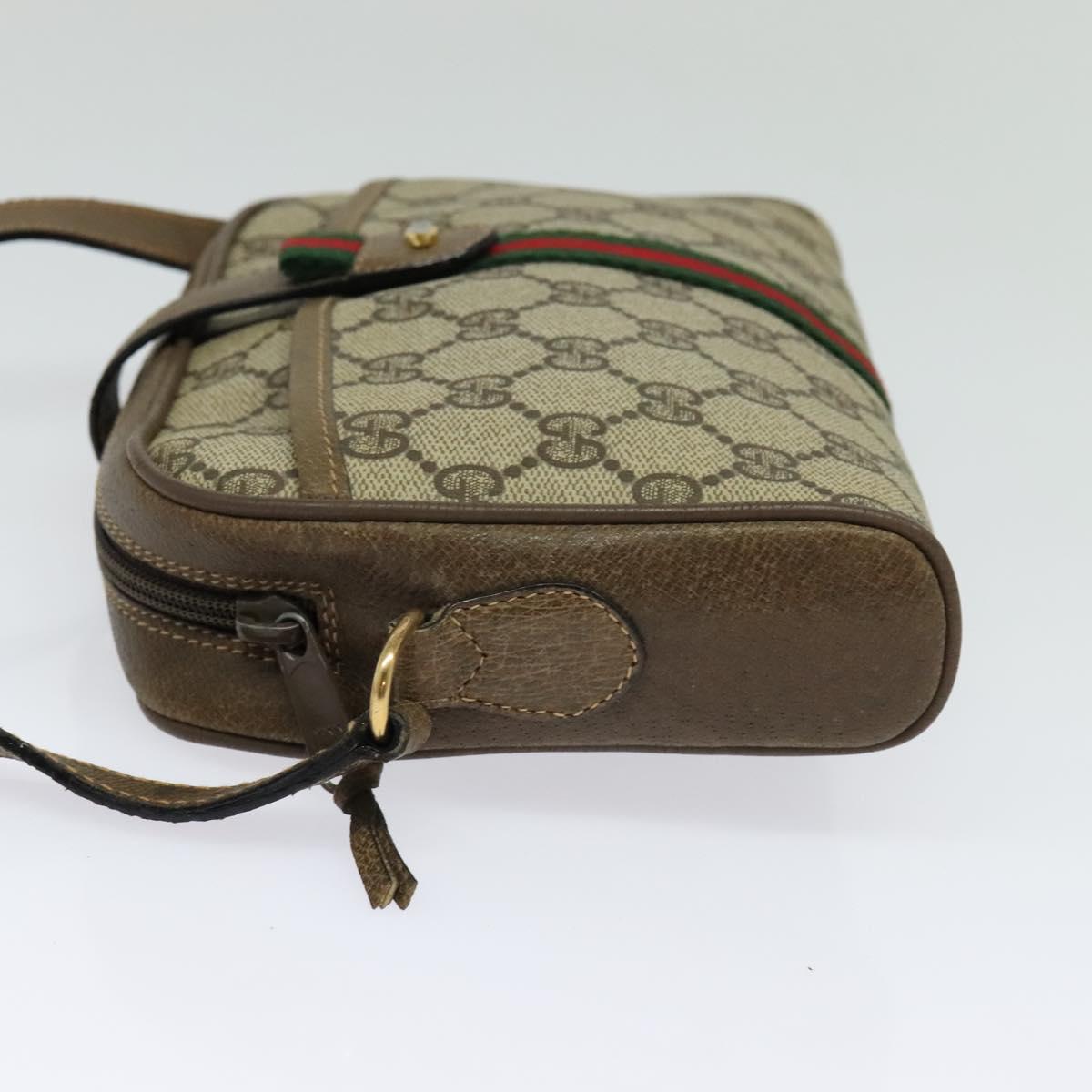 GUCCI GG Supreme Web Sherry Line Bag PVC Beige Gold 10 02 055 Auth sw642