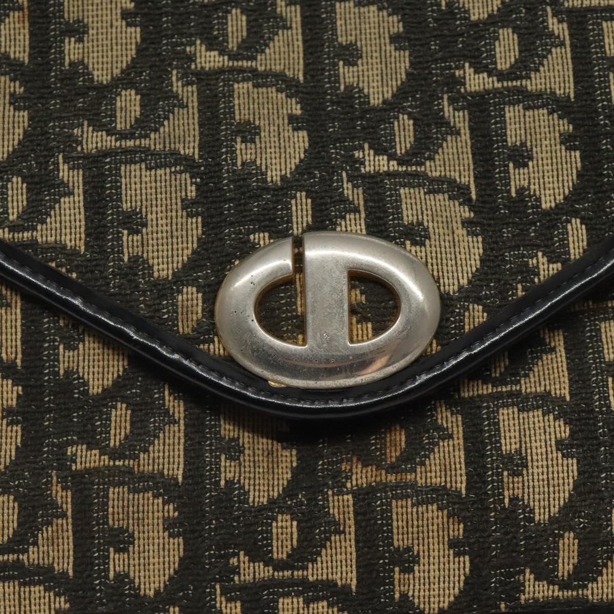 Christian Dior Trotter Canvas Clutch Bag Navy Gold Auth sw646