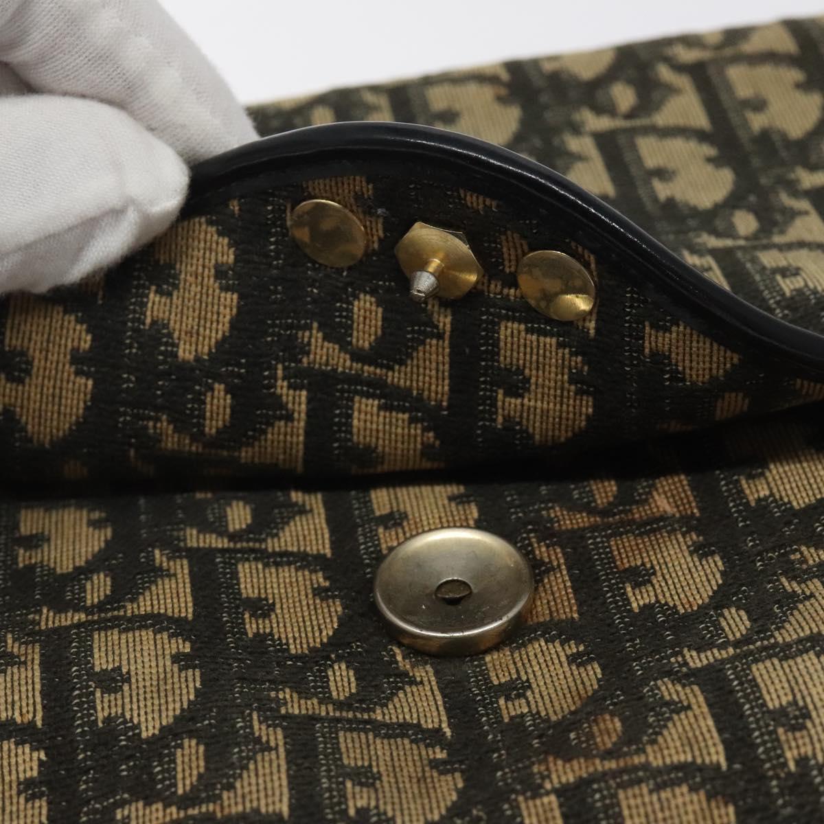 Christian Dior Trotter Canvas Clutch Bag Navy Gold Auth sw646