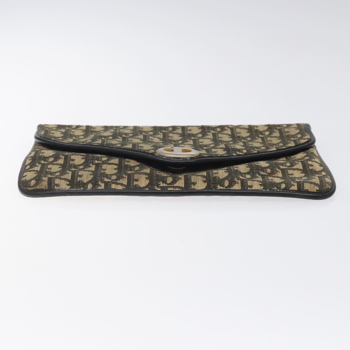 Christian Dior Trotter Canvas Clutch Bag Navy Gold Auth sw646