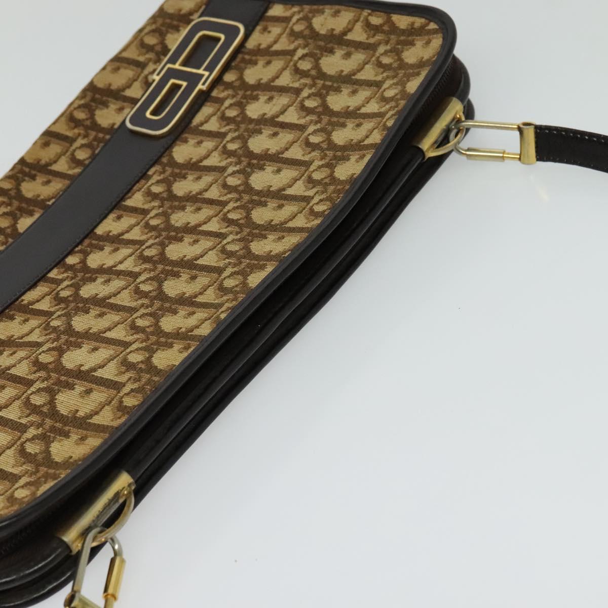 Christian Dior Trotter Canvas Shoulder Bag Brown Gold Auth sw647