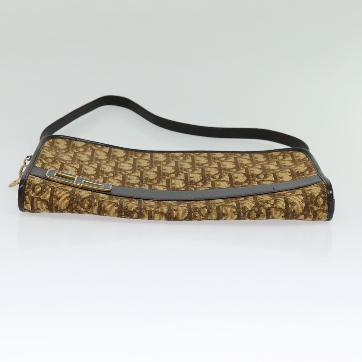 Christian Dior Trotter Canvas Shoulder Bag Brown Gold Auth sw647