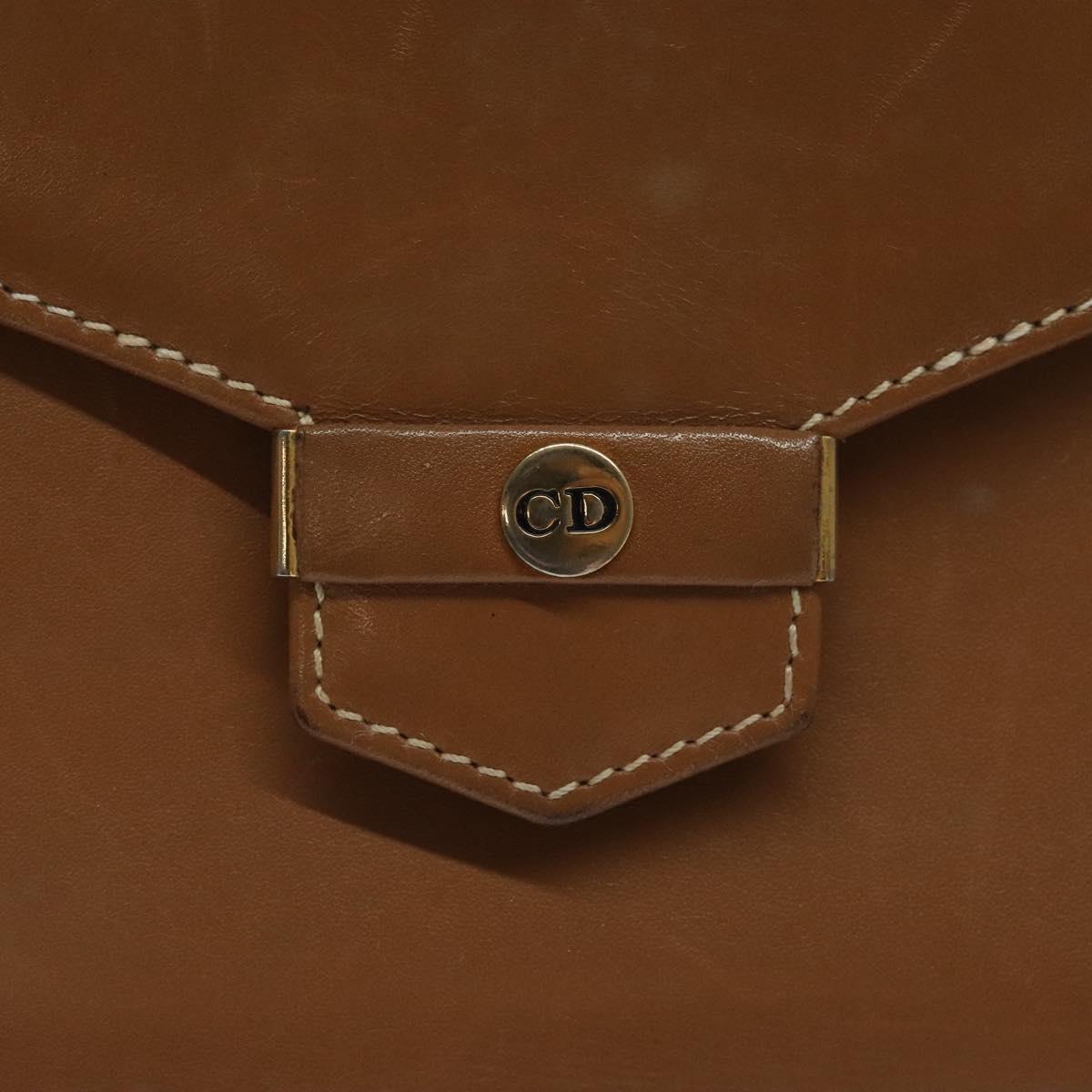 Christian Dior Hand Bag Leather Brown Gold Auth sw648