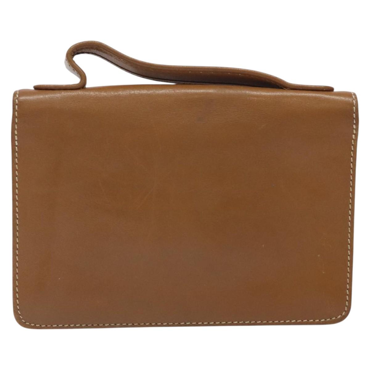 Christian Dior Hand Bag Leather Brown Gold Auth sw648