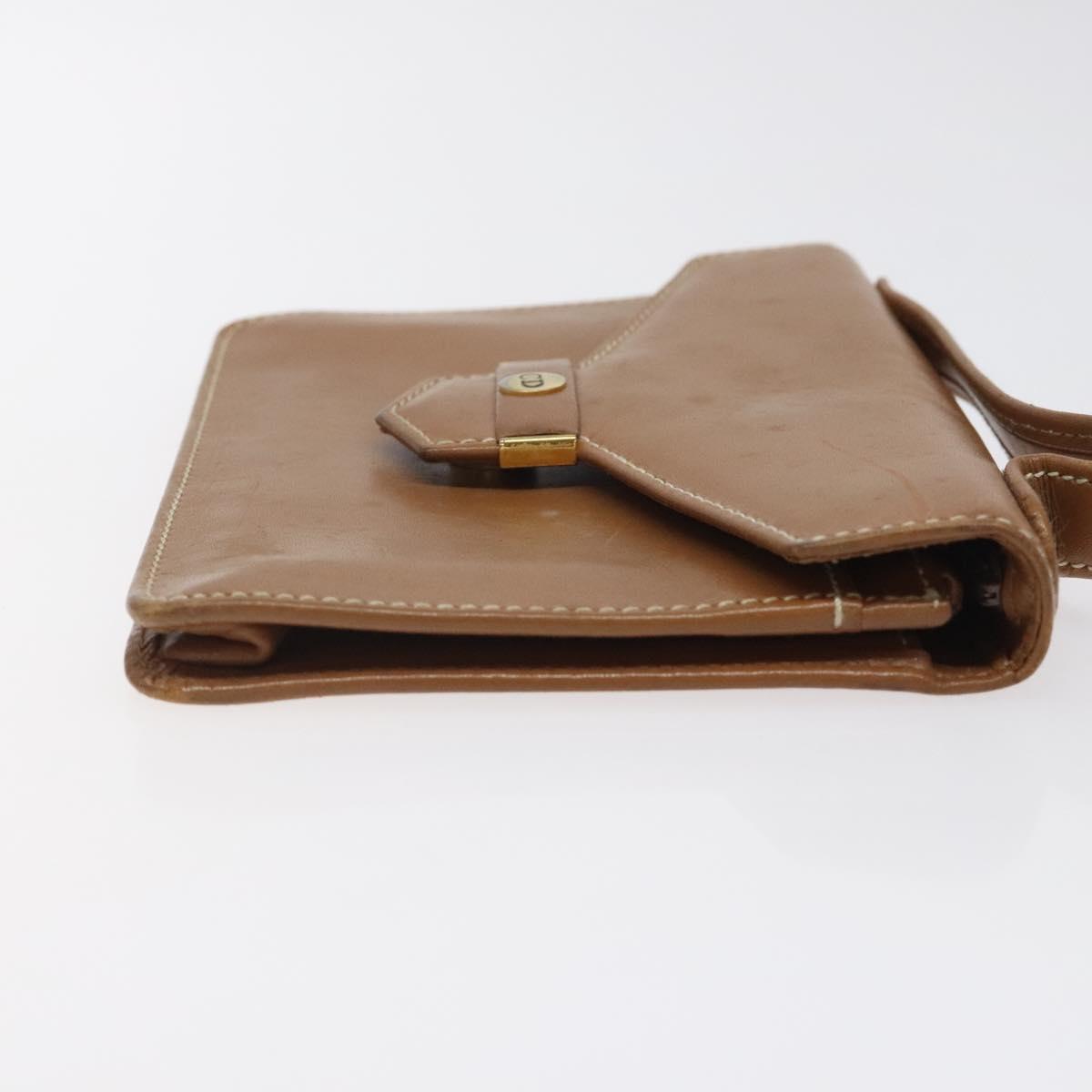 Christian Dior Hand Bag Leather Brown Gold Auth sw648