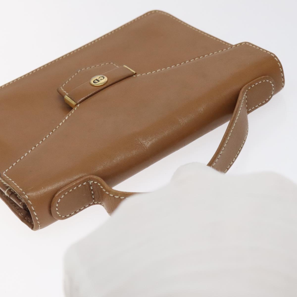 Christian Dior Hand Bag Leather Brown Gold Auth sw648