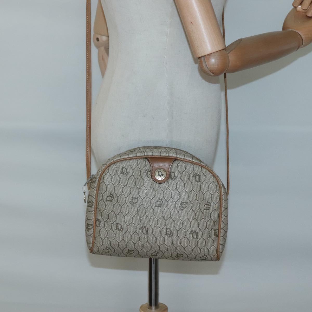 Christian Dior Honeycomb Canvas Shoulder Bag PVC Beige Gold Auth sw649