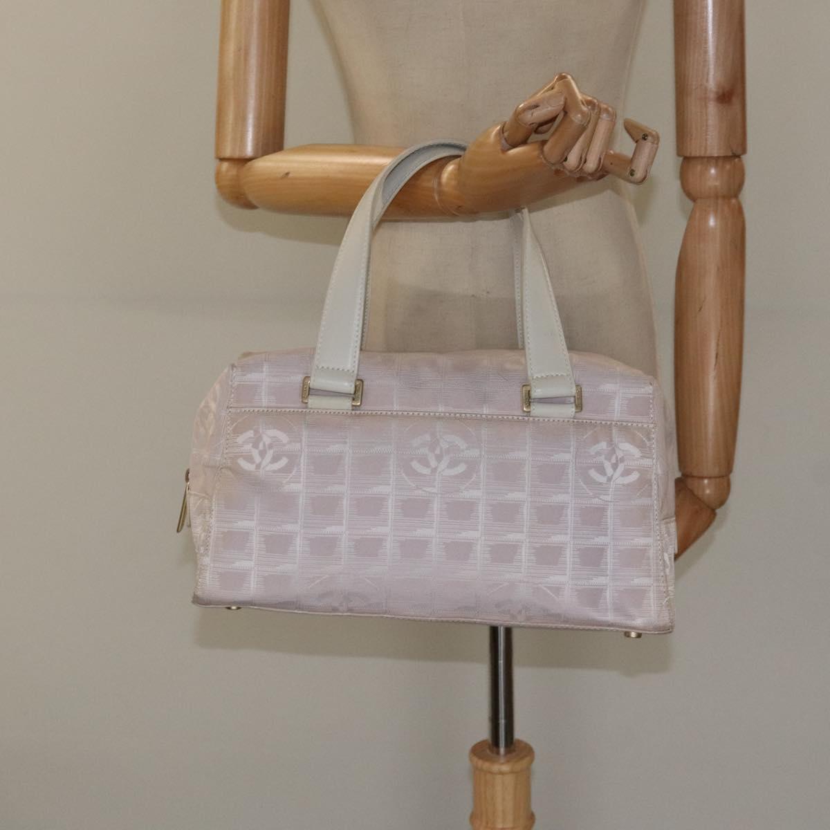 CHANEL New Travel Line Hand Bag Nylon Pink Silver CC Auth sw653